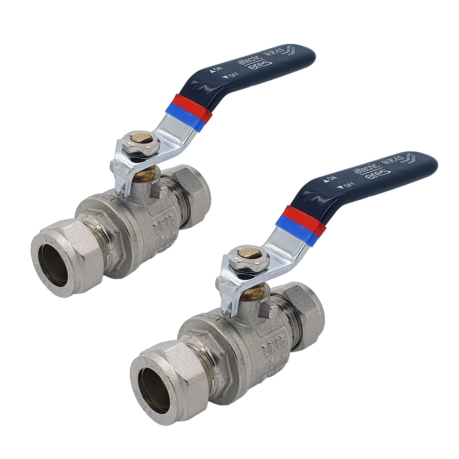 Unvented Components Europe Chrome Ball Valve Full Bore Black Lever Compression, 15Mm, 22Mm And 28Mm, Plated Brass (15Mm, 2)