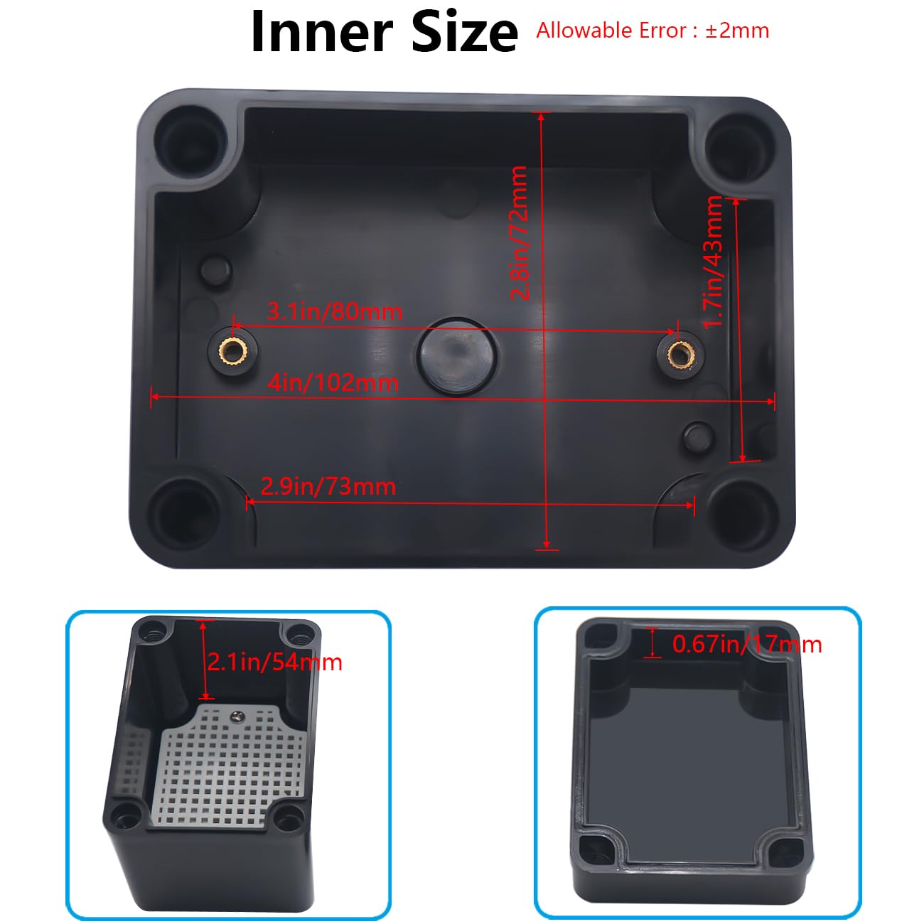 Boîte de jonction étanche IP67 en ABS noir avec plaque de montage pour appareils électroniques extérieurs 110 x 80 x 85 mm