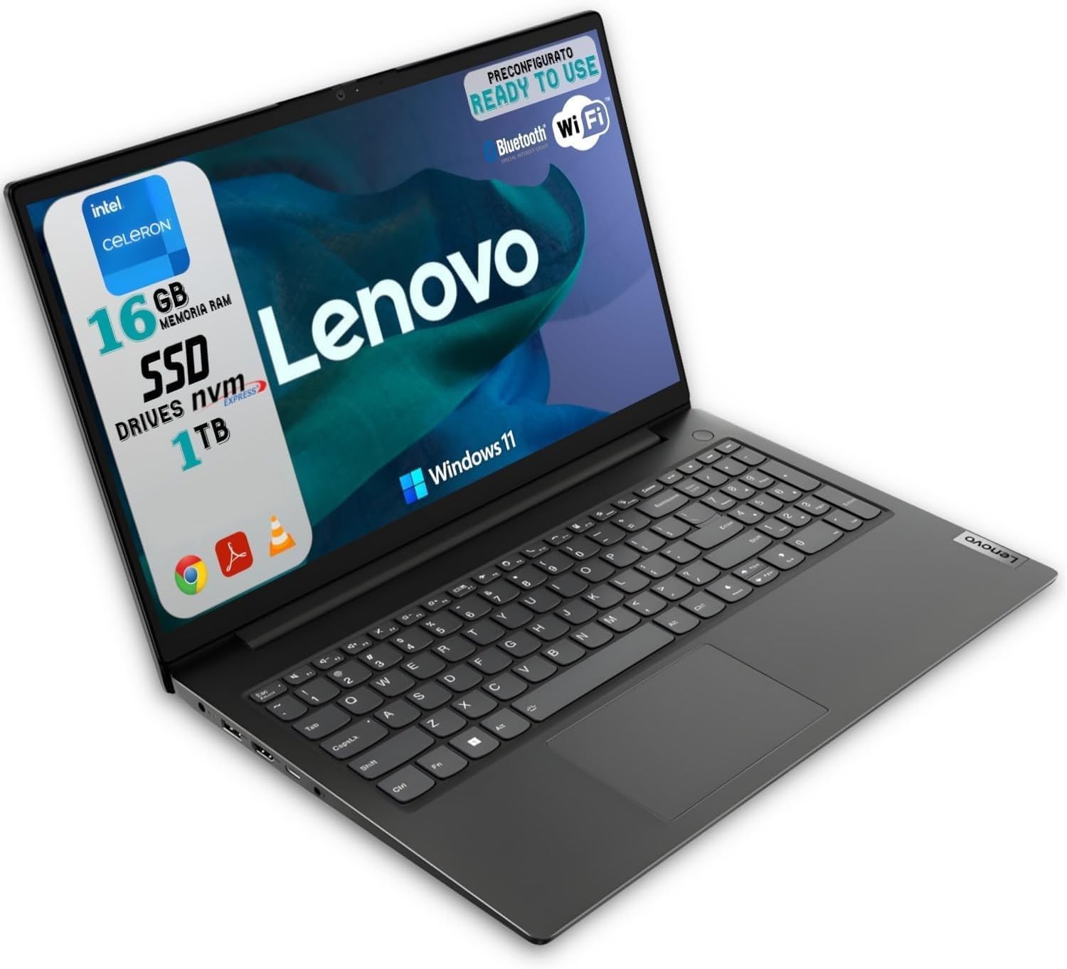 Lenovo Notebook Portatile V15-IJL Processore N4500, Ram 16GB, SSD 1TB, Sistema Operativo Windows 11 Professional, Compatibile con Office 2021 Preattivato, Borsa e Mouse IN OMAGGIO