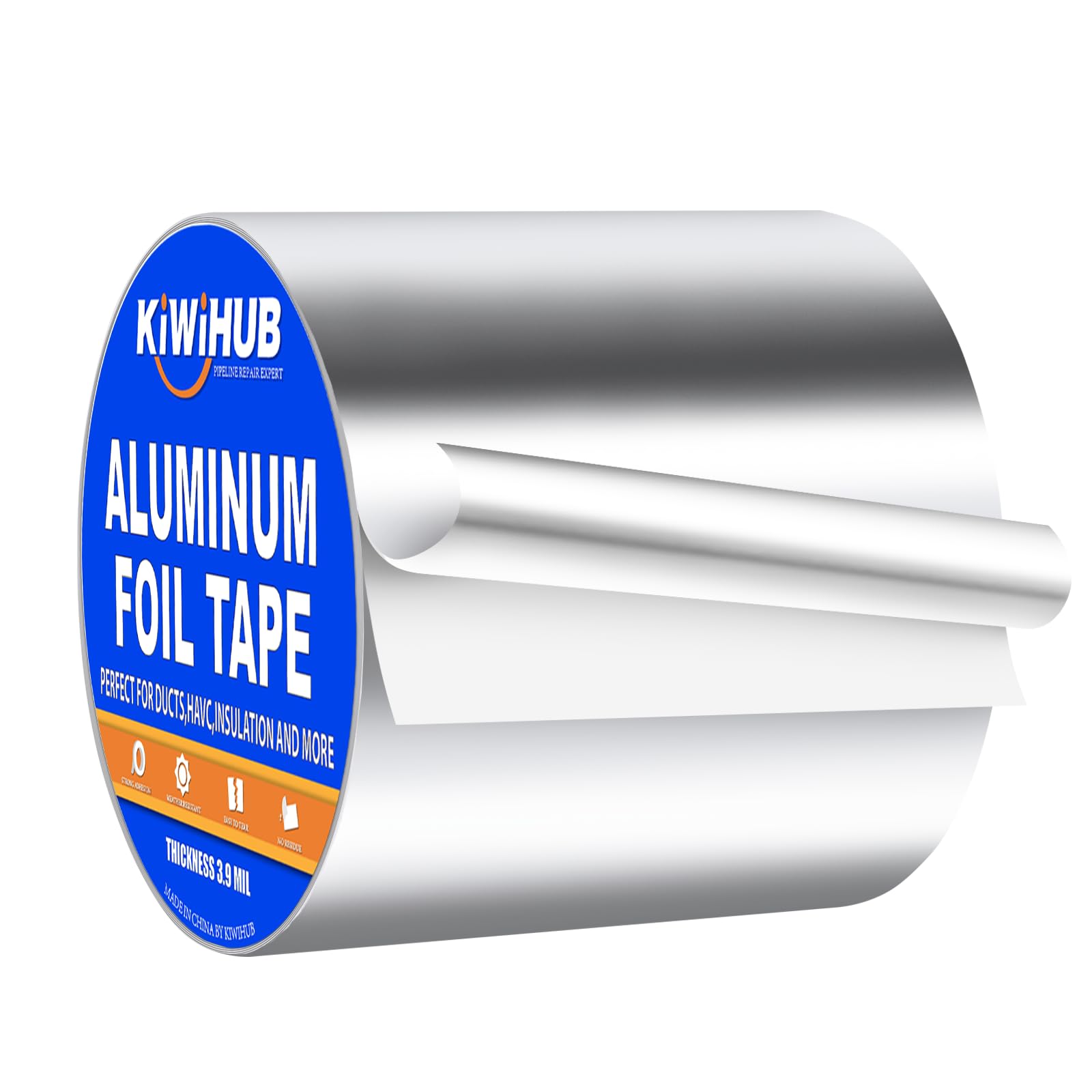 Aluminum Foil Tape,4 inch x 65ft(3.9Mil),Heavy Duty HVAC Tape,Insulation Adhesive Metal Tapes for Ductwork,Dryer Vents Pipe,Sealing and Repairing