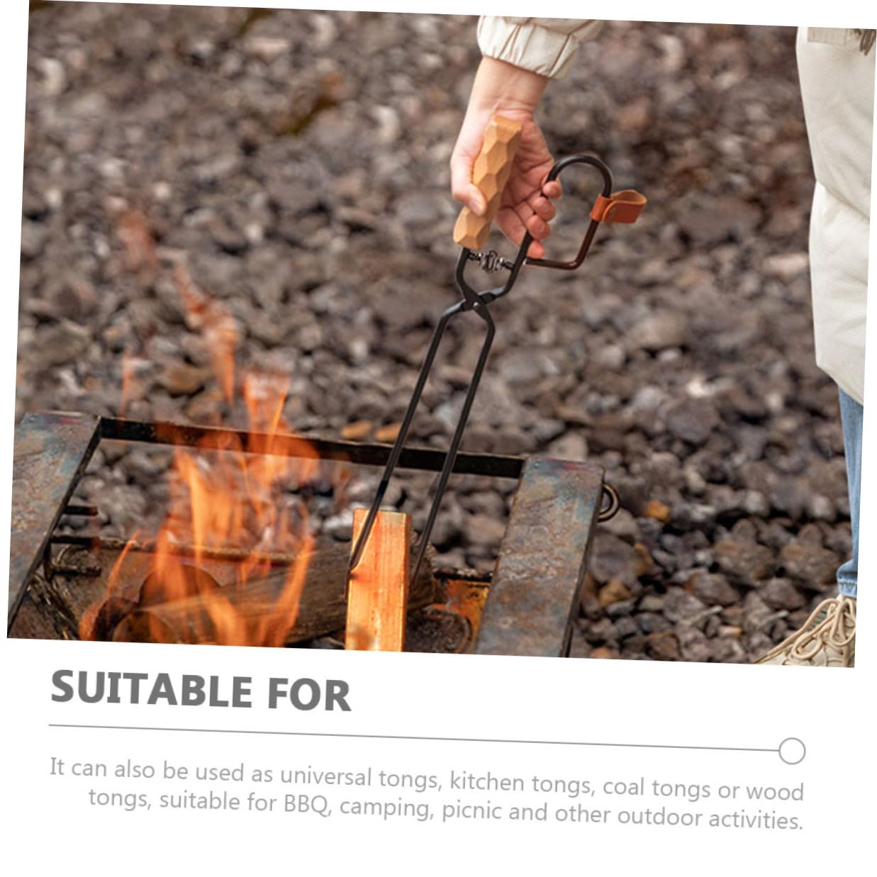 Chwytak do grilla z drewnianym uchwytem, ergonomiczny chwytak do paleniska i komina, akcesoria outdoorowe do grillowania i ognisk