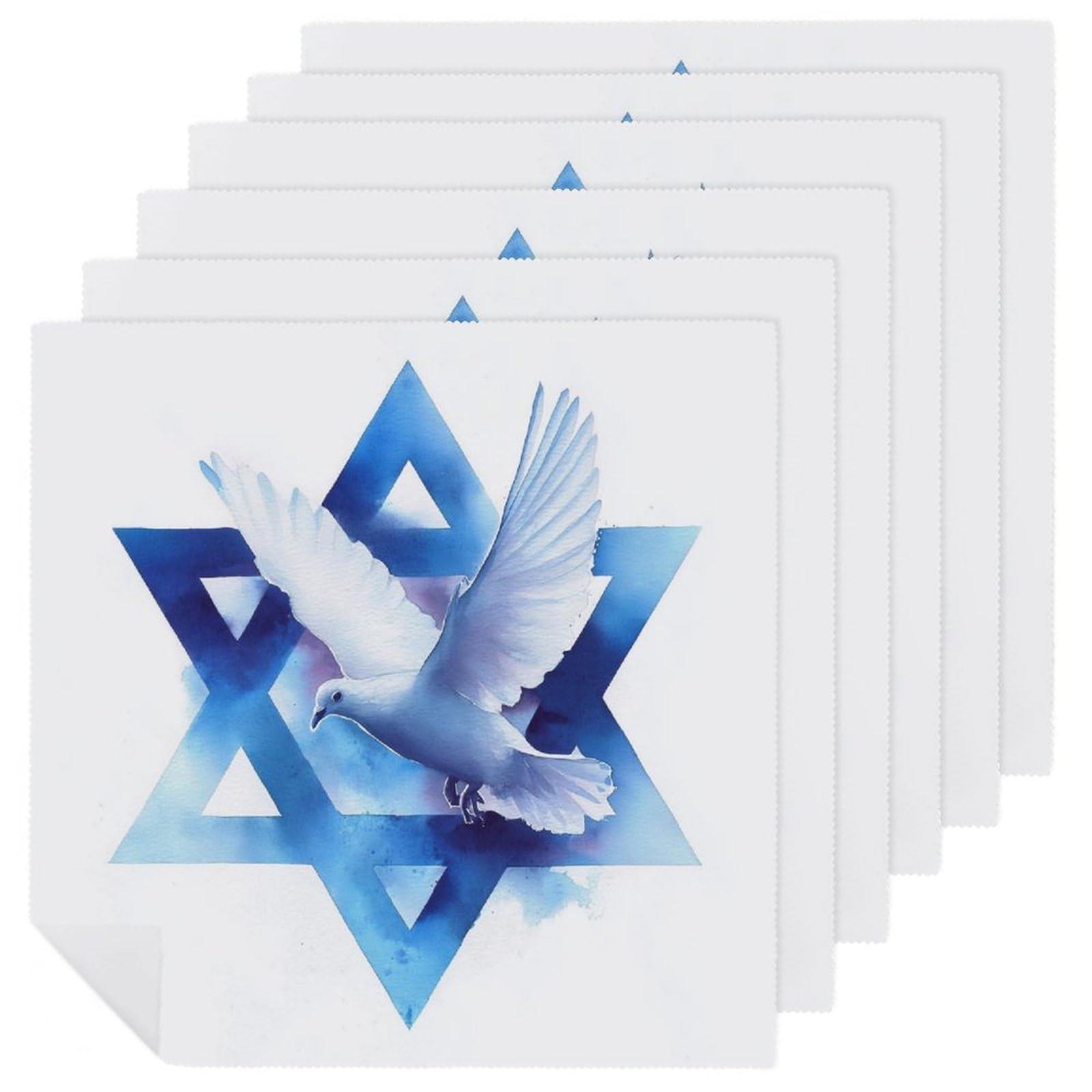 White Dove Flying Across The Star Minimalistic Cloth Napkins Set of 6, Square Premium Reusable Washable Polyester Table Linen Napkin for Dinner Party
