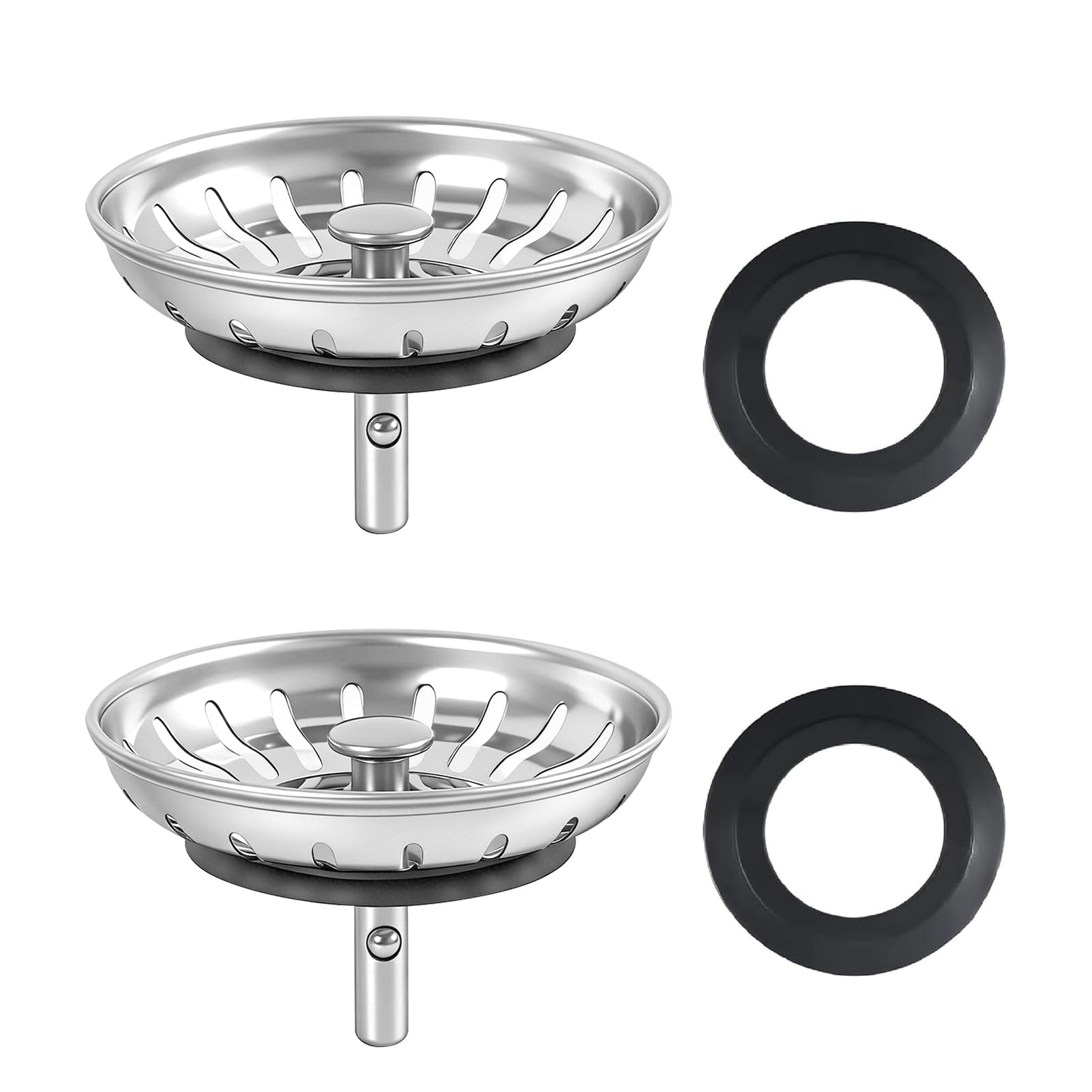 Bouchons Évier Cuisine 80mm INOX avec Grille, Filtre et Joints de Rechange