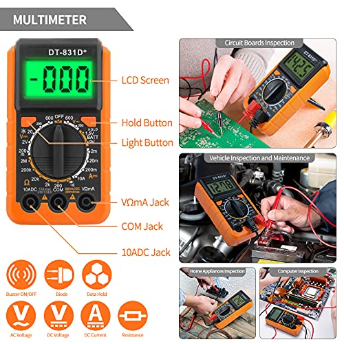 BNEHHOV Saldatore Kit 27PCS, 60W Saldatore a Stagno con Display LCD, 6 Punte, Multimetro Digitale, Temperatura Regolabile, Saldatore a Stagno Professionale per Fai Da Te, Riparazione, Gioielleria