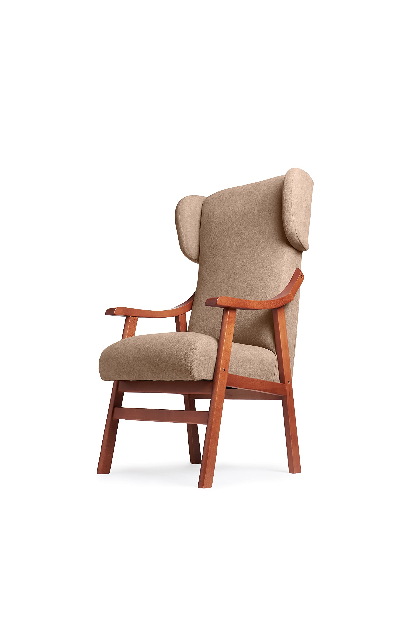 Gasten a gusto Silla con Brazos y Orejas apoya-Cabeza. Madera Color: Cerezo (Medidas: 117 * 69 * 57 cm) Tela Antimanchas: para Personas Mayores o geriátrico. Prótesis de Cadera. Tostado