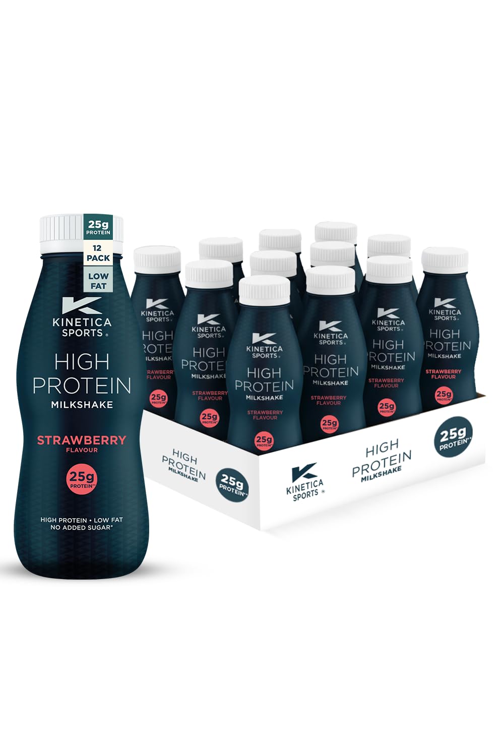 Sports Ready-to-Drink High Protein Milkshake - Strawberry Flavour | 25g Protein/Bottle, 12 X 330ml Pack | High Protein, Low Fat & No Added Sugar |Convenient, high protein option for on-the-go