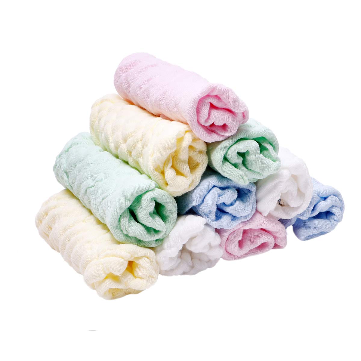 Newborn Baby Muslin Washcloths Face Towel for Sensitive Skin - Natural Muslin Cotton Extra Soft Wipes-Baby Registry as Shower Gift 11’’x11’’(Set of 10 Multicolor)
