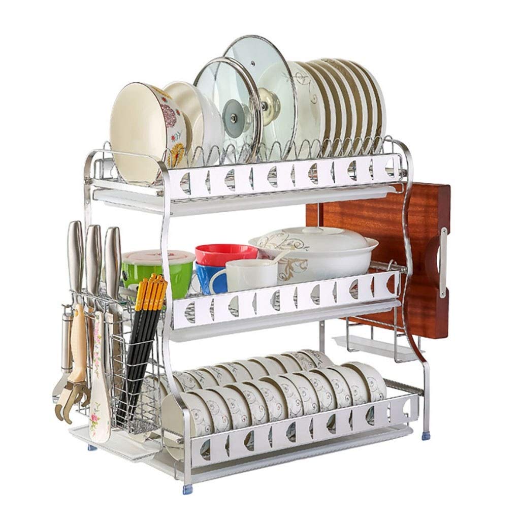 SaryEdge Stainless Steel 3 Tier Dish Drainer Rack, Kitchen Utensil, Cutting Board Rack, Tray Set, Space-saving,