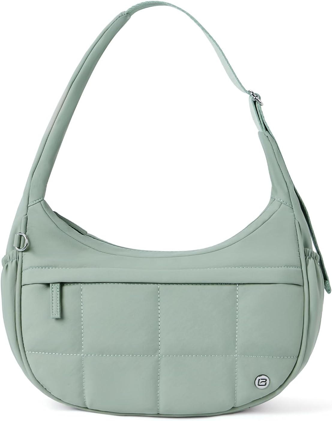 POIUGOYA Nylon Shoulder Bag For Women,Small Quilted Crescent Bag,Triple Zip Pocket Small Puffer Bag For Travel/Fitness