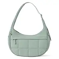 POIUGOYA Nylon Shoulder Bag For Women,Small Quilted Crescent Bag,Triple Zip Pocket Small Puffer Bag For Travel/Fitness