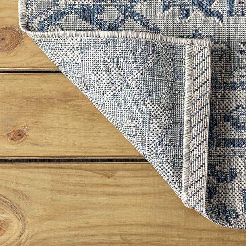 Image of JONATHAN Y Boho Medallion Indoor Outdoor Area Rug 8X10 Navy /Gray, Estrella Textured Weave for Backyard, Patio, Porch, Easy-Cleaning, High Traffic, Pet-Friendly, Non-Shedding (SMB105B-8)