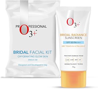 O3+ Radiance Skincare Combo With Bridal Facial Kit Oxygenating Glow Skin 81g & UVA UVB Ultra Light Sunscreen With SPF50 P... Price In India