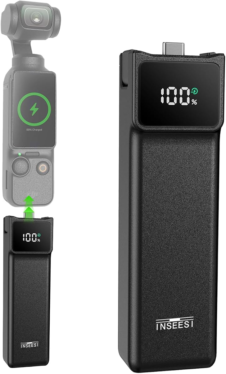 Battery Handle Compatible with DJI Osmo Pocket 3 and Pocket 4/4P Accessories, with Digital Screen Battery Grips for Xtra Muse Built-in 5000mAh Battery Fast Charging and Reserved 1/4”Thread