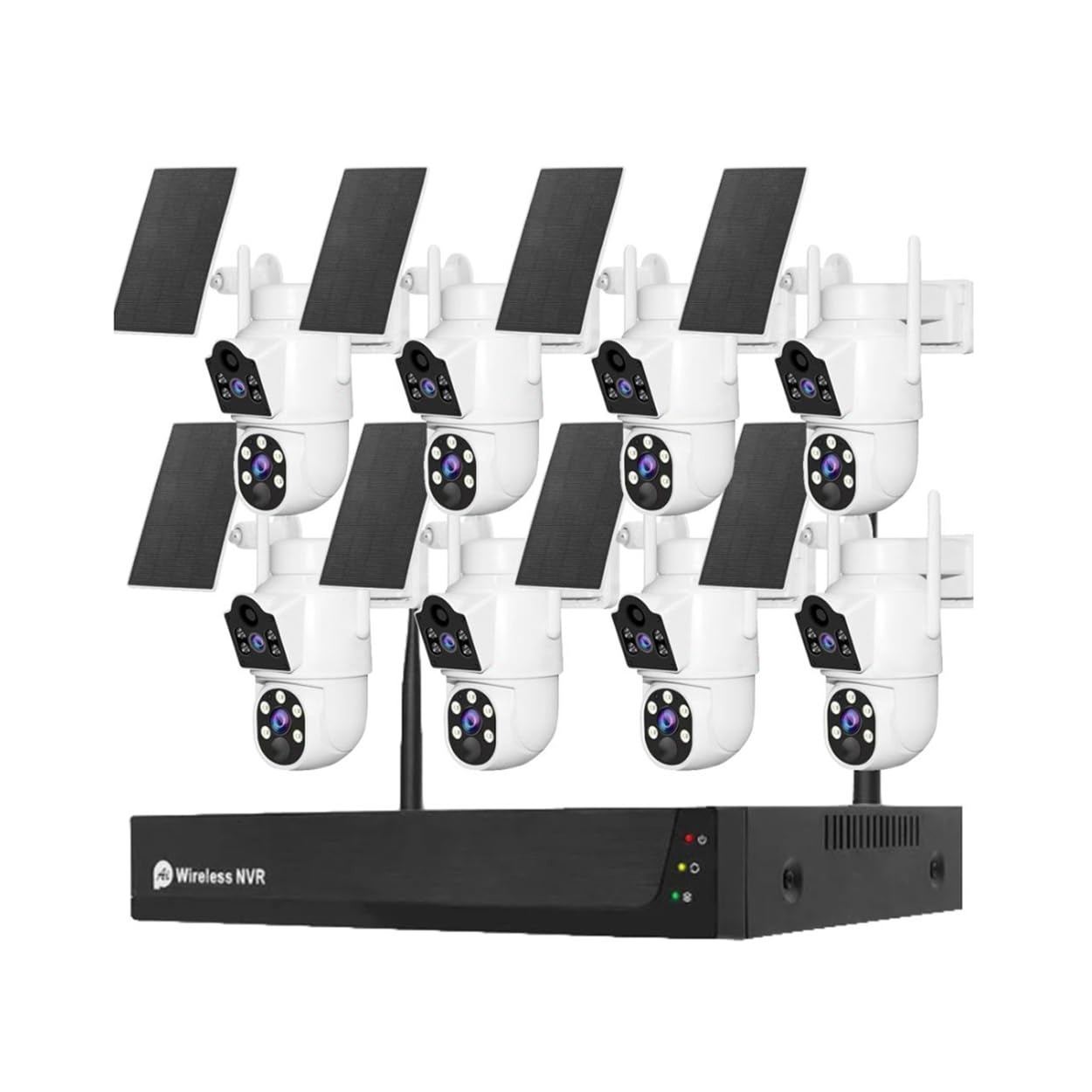 AKAVIG 8CH 4MP HD Kit Telecamera PTZ di Sicurezza Wifi Wireless Solare con 8 Telecamere a Doppia Lente, Sistema NVR di Sorveglianza Energia Solare Esterna con Audio Bidirezionale, Telecomando