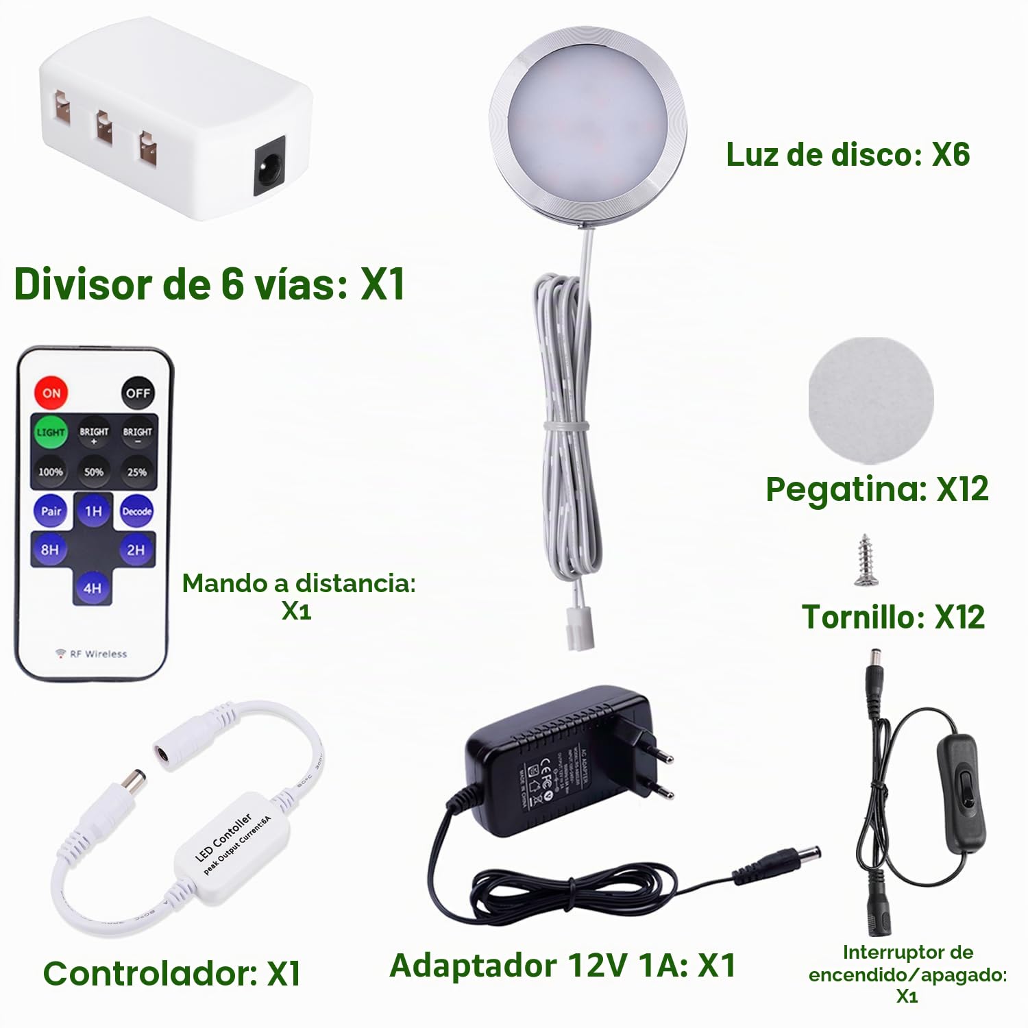 AIBOO LED Cocina Debajo de La Lámpara del Gabinete con Control Remoto Inalámbrico RF, Iluminación Empotrada Ultradelgada Redonda, 6 Packs de Luces LED para Escaparate 12V 12W(Blanco Caliente 2700K)