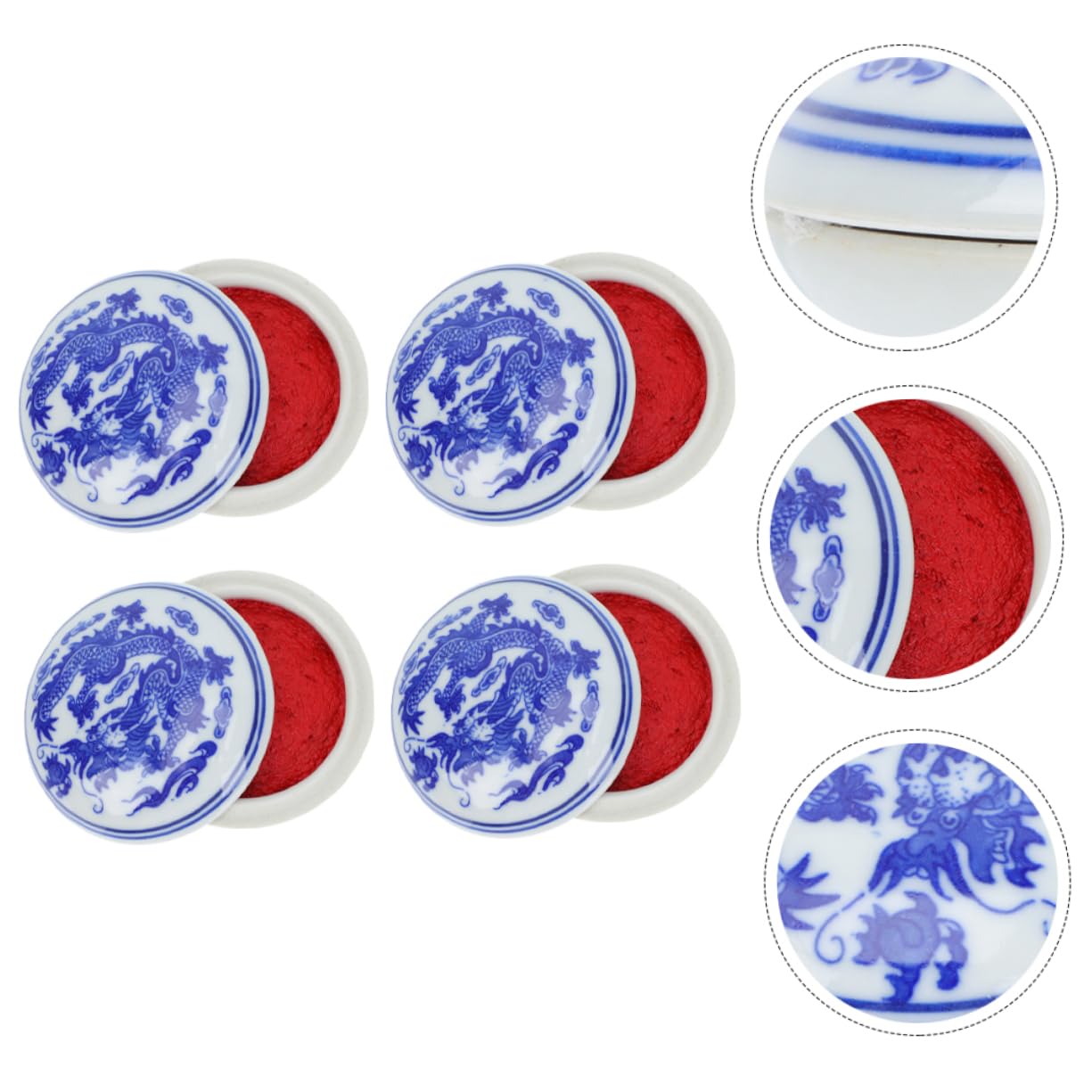 jojofuny Tampone di Inchiostro Ceramico Rosso 4 Pezzi, Superficie Liscia e Riutilizzabile, per Calligrafia, Pittura e Timbri Stile Cinese