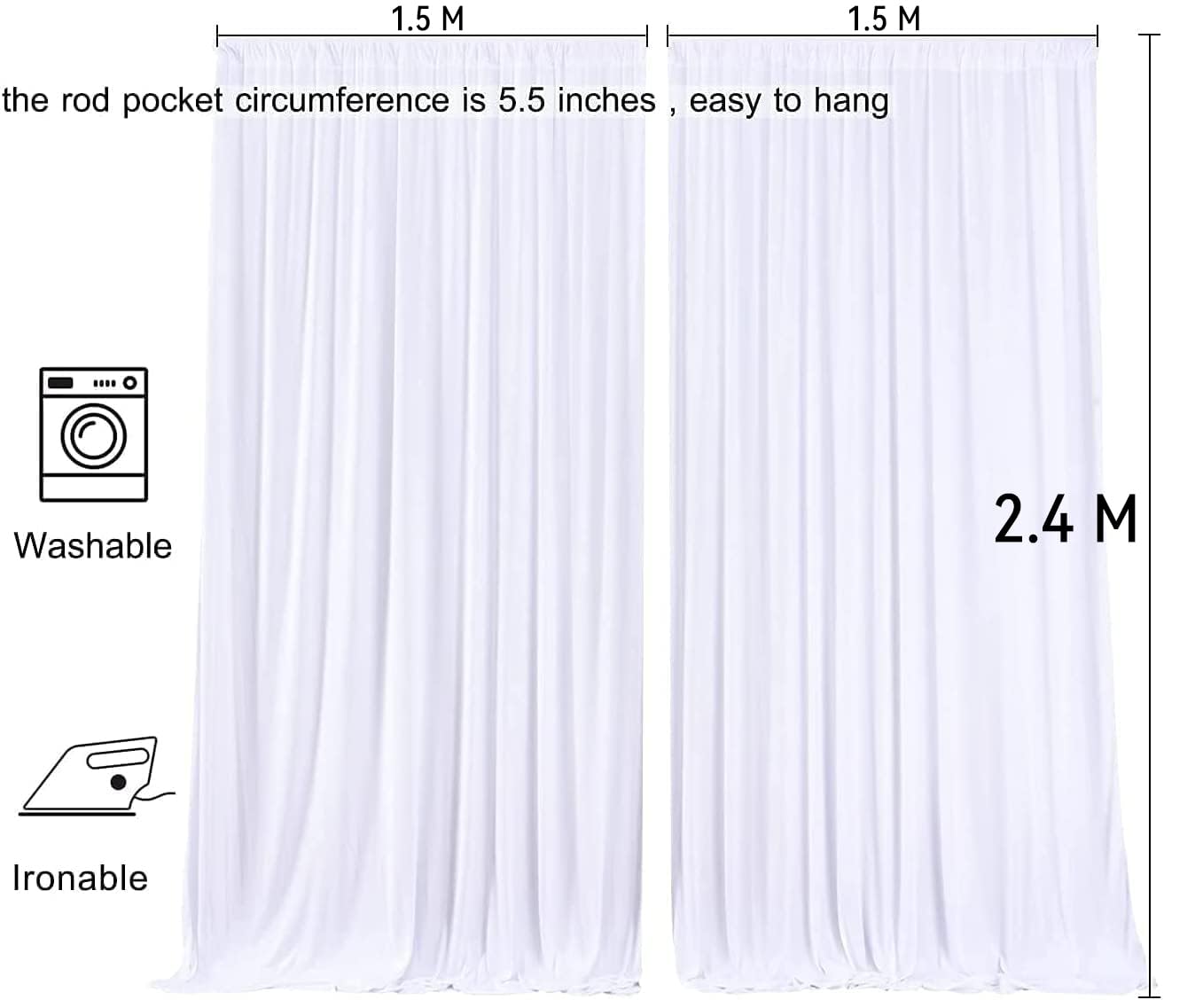 Tenda bianca da 2,5 x 3 m per fondali, tenda per sfondo per feste, sfondo per matrimonio bianco, tende in poliestere con sfondo bianco per compleanno, baby shower, battesimo, addio al nubilato