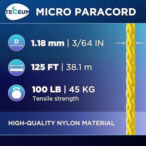 Miniatura 51 de TECEUM Micro Paracord – 0.046 in x 125 pies – Micro cable de utilidad – Cuerda de paracaídas trenzada fina – Lo mejor para manualidades, proyectos
