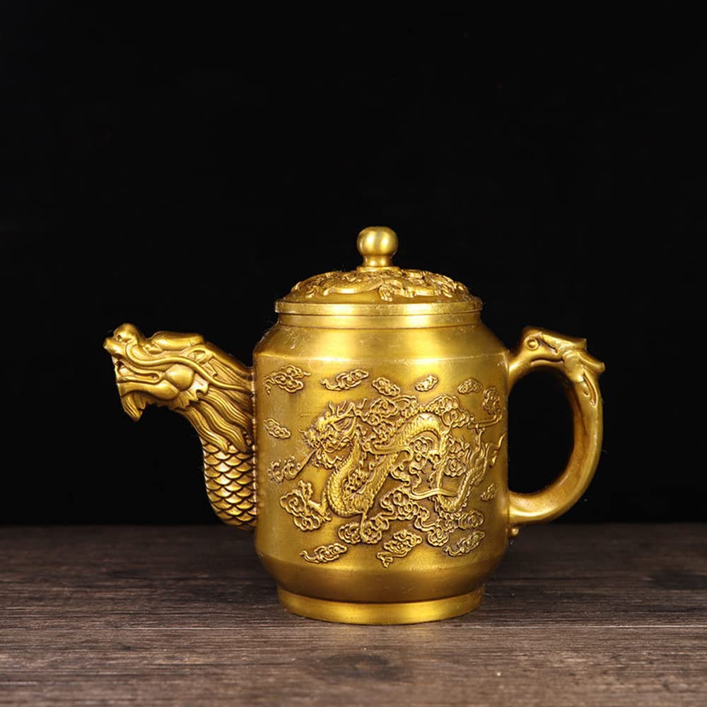 Service à thé théière en Laiton 15 cm Dragon Phoenix Collection Ornements de décoration pour la Maison Antique
