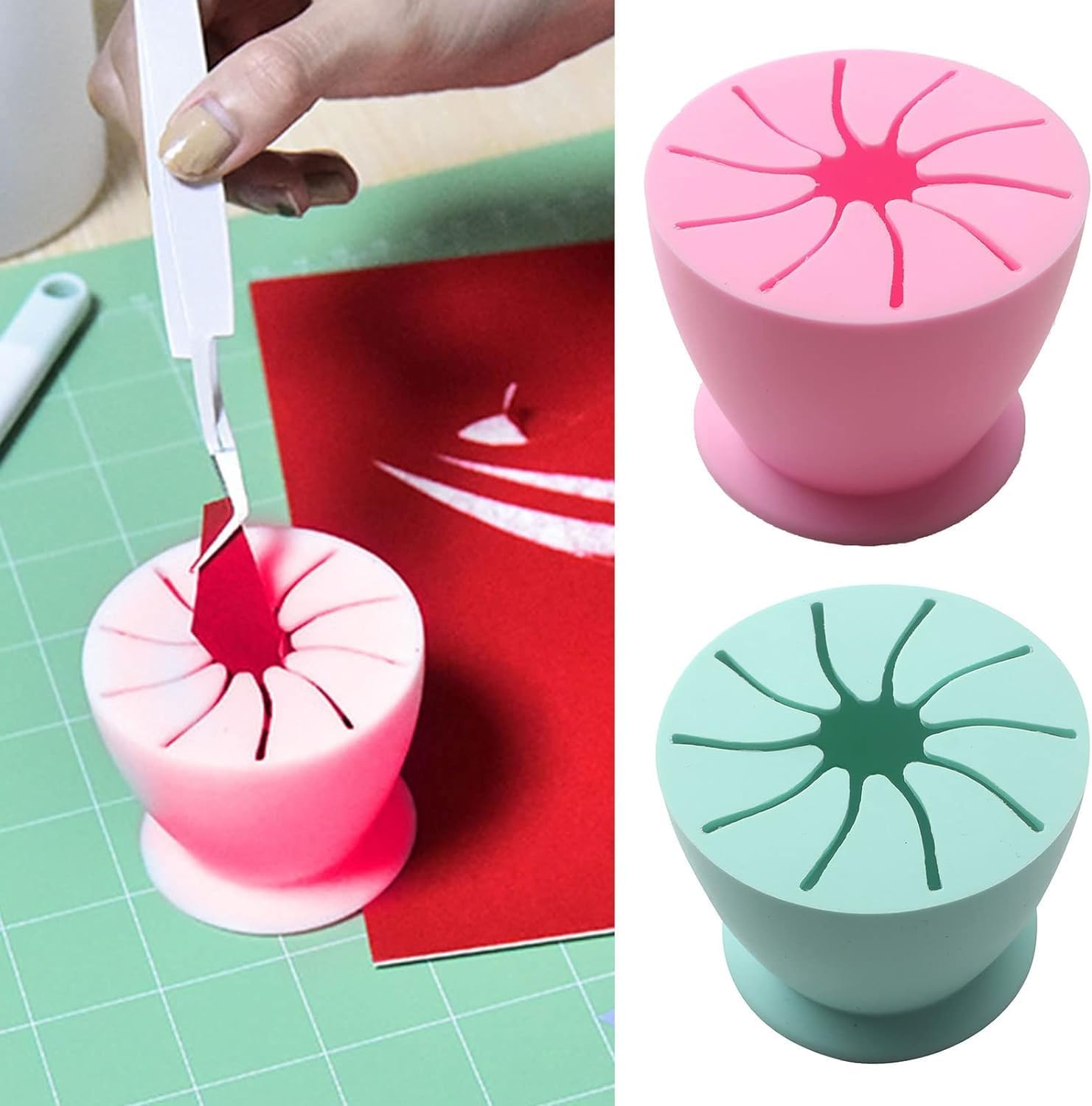 Weeding Scrap Collector, Soft Silicone Crafts Vinyl Weeding Tools Scrap Holder Box Home Supplies Craft Adhesive Vinyl(2 Pcs Green&Pink)