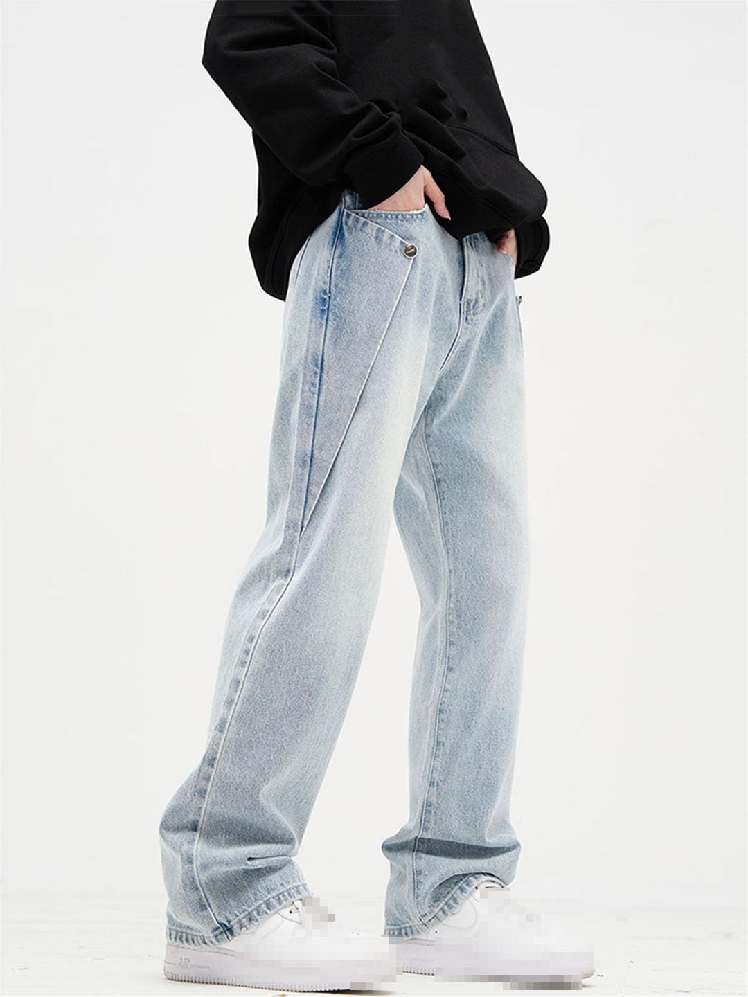 Vogrtcc Pantaloni Larghi in Denim Dritti A Gamba Larga con Jeans A Zampa Larga da Uomo