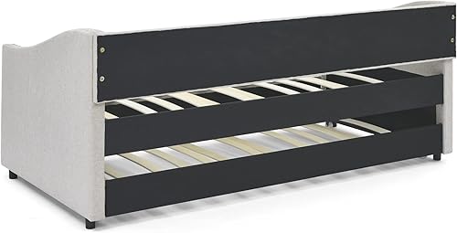 Miniatura 7 de Sofá cama de tamaño individual con sofá cama nido tapizado capitoné, con botón en la parte posterior y clavos de cobre en brazos con forma ondulada,