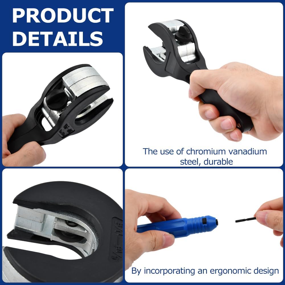 Ratcheting Tubing Cutter with Deburring Tool and Gloves, 2 in 1 Close Quarters Tube Compact Cutters, 5/16"-1-1/8" Copper Pipe Cutter Tool for Cutting Pvc Ppr Plastic Hoses
