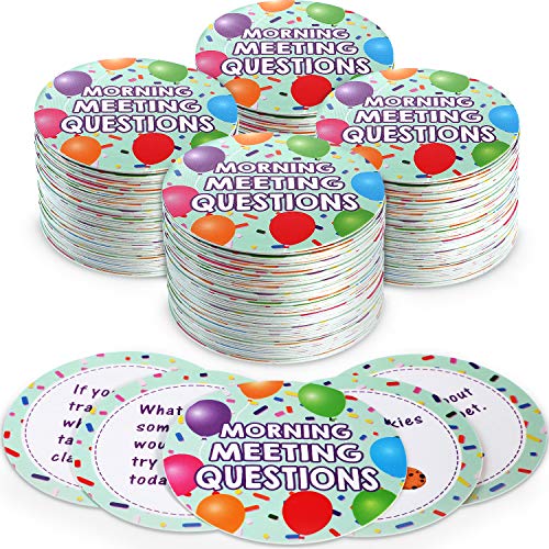 Outus 50 Morning Meeting Chips Questions Cards for Students, Classroom Questions Ideas Cards Conversation Starter for Classroom Activity Improve Communication Listening Skill Supplies(Cute)