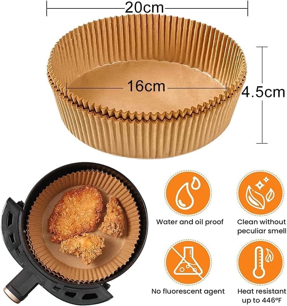 Image of 100 Pcs Air Fryer Paper Liners Round 16cm | Non-Stick Disposable Parchment Baking Paper | Oil-Proof & Heat-Resistant Food Grade Liners for Air Fryer, Oven, Microwave & Steaming