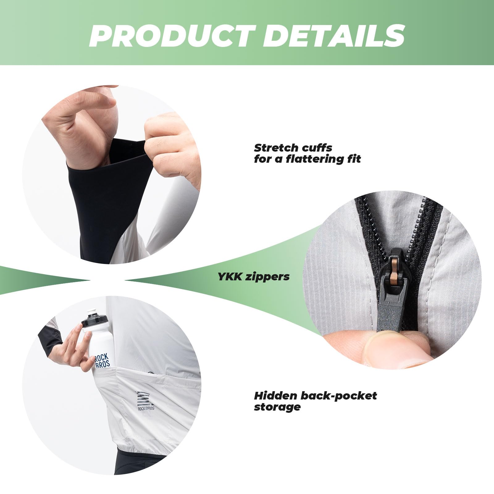 ROCKBROS Chaqueta Cortavientos Ciclismo para Hombre, Ropa Deportiva Transpirable Ligera con Bolsillos para Senderismo Exteriores al Aire Libre, Gris