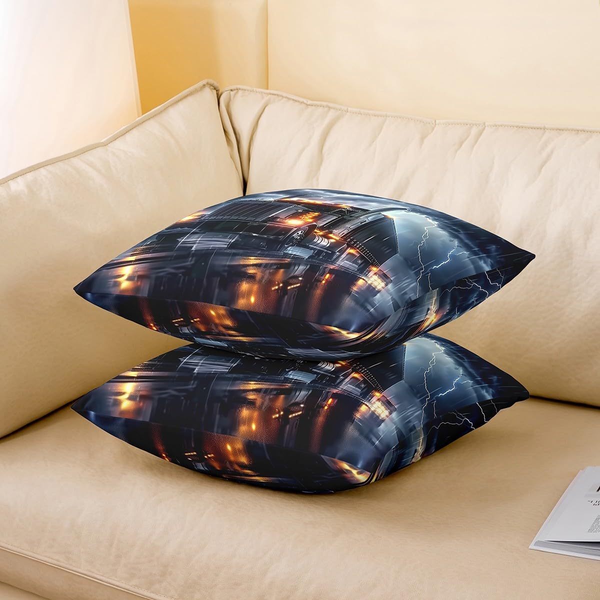 3D Truck Pillow Covers Natural Dark Clouds Lightning Cushion Covers for Kids Boys Teens Adults Cool Truck Vehicle Decorative Modern Pillow Cases for Couch Living Room 24x24 Inch Set of 2 image 3