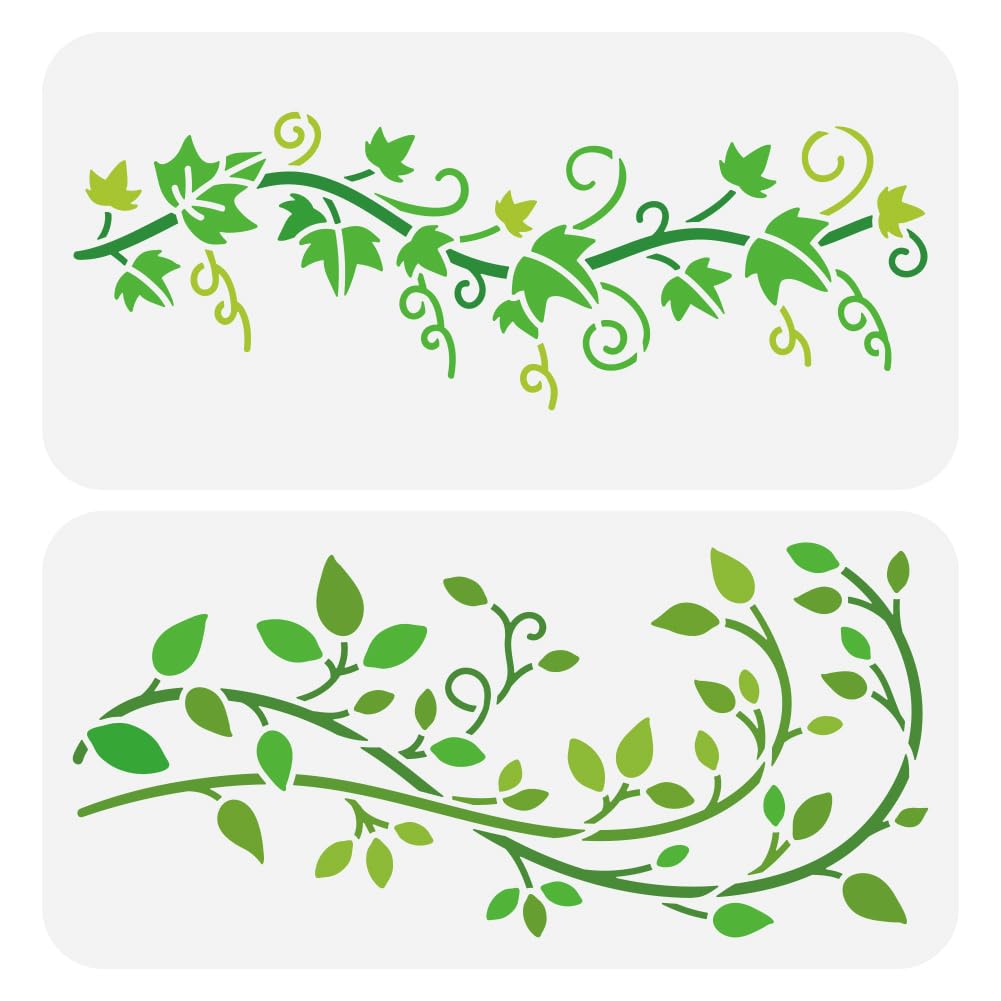 FINGERINSPIRE 2PCS Vine Leaves Stencil for Painting, 5.9x11.8 Inch Large Plant Theme Template, Reusable Plastic PET Ivy Vine Drawing Stencils for Home