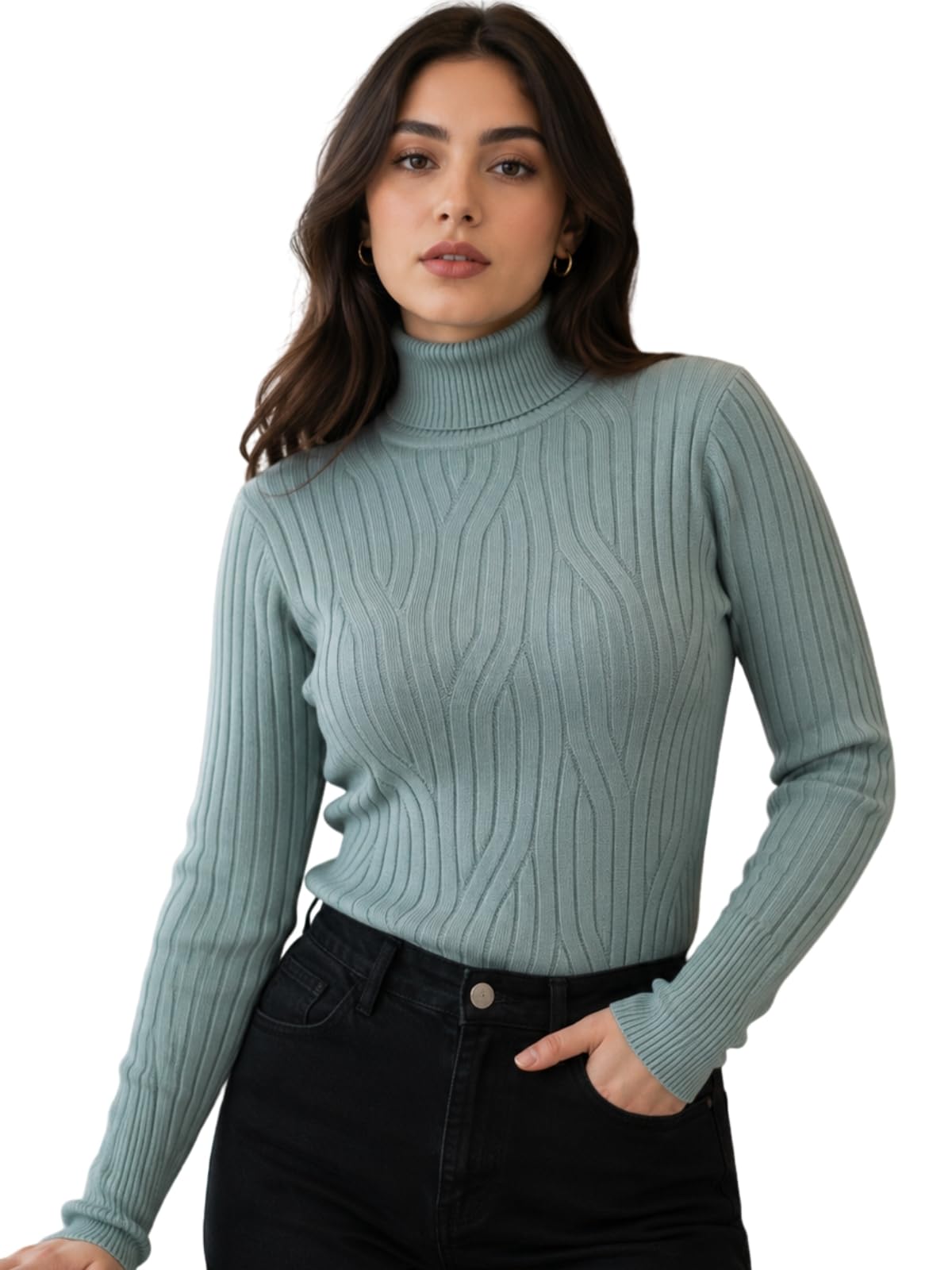 Women's & Girls Striped Reguler fit Viscose Full Sleeves High Neck Sweater | Pullover for Winters | Pattern Solid.-picture-40