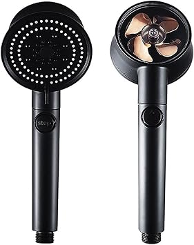 FUSTY Turbo Black Power 5 Function High Pressure Matte Black Shower Head Hand Shower with Black Propeller - Guaranteed