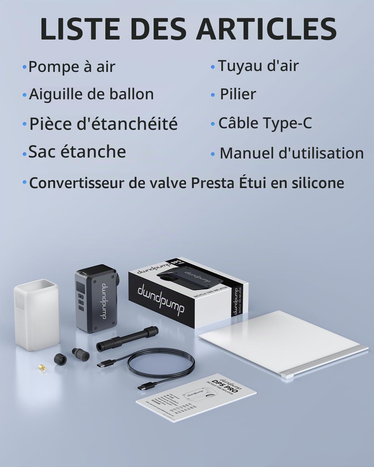 dwndpump Mini Pompe VéLo Electrique DP5 Pro, Pompe à Pneu Portable pour VéLo avec Jauge, ArrêT Automatique, Pompe à VéLo Max 120psi, Mini Pompe à Air Rechargeable avec Valve Presta Et Schrader