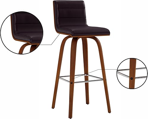 Miniatura 175 de Armen Living Vienna - Taburete giratorio de 26 pulgadas de altura de mostrador de piel sintética gris y madera de nogal Piel sintética