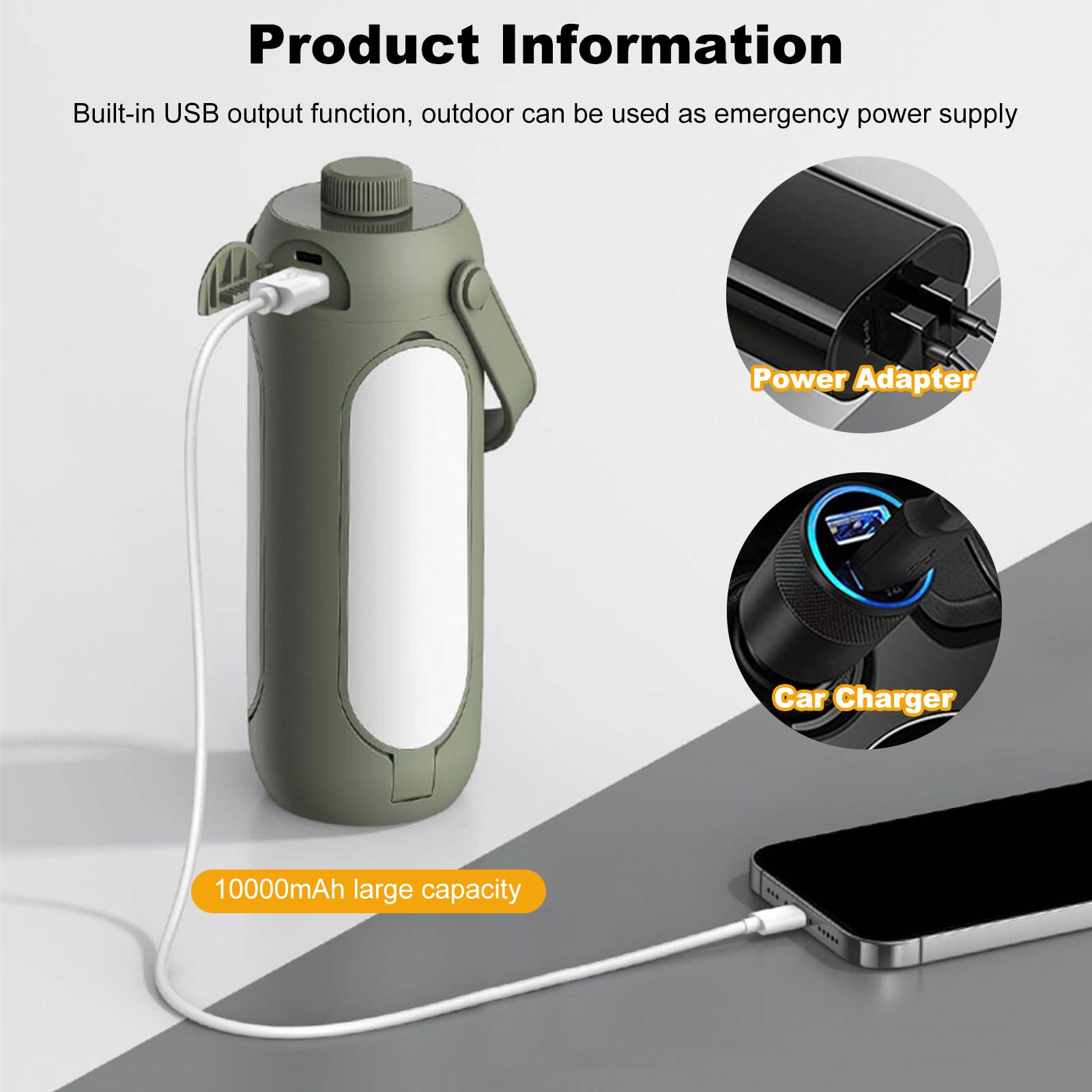 Ergocar Lampa kempingowa, 10000 lampa kempingowa o dużej pojemności, przenośna latarka LED, możliwość ponownego ładowania, kabel USB, czas pracy 11-180 godzin, światło zewnętrzne, do dekoracji