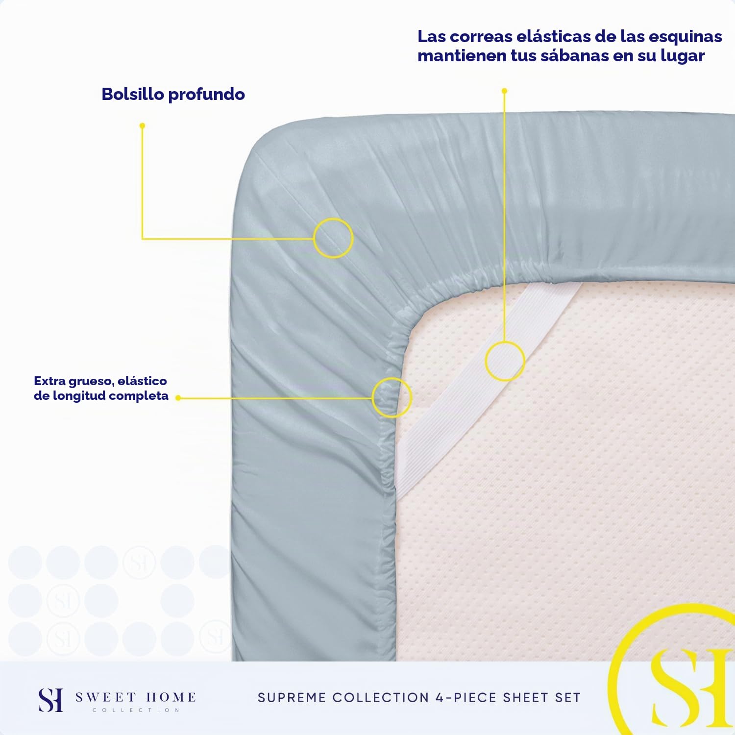 Sweet Home Collection Juego de Ropa de Cama de Lujo con sábana encimera, sábana Bajera, 2 Fundas de Almohada, Microfibra, Azul Niebla, tamaño Queen