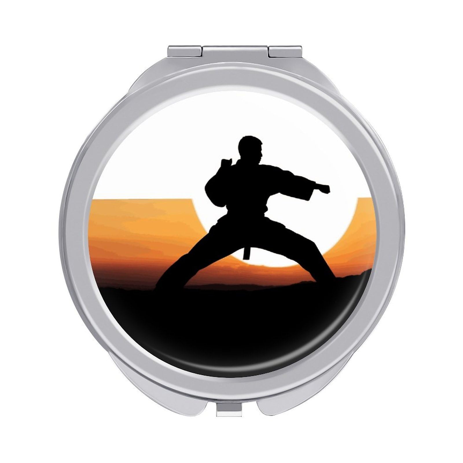 Fekiloot Style Karate Silhouette Travel Makeup Mirror Handheld Compact Mirror Portable Pocket Mirror Double-Sided 1X/2X Magnifying For Handbag And Purses