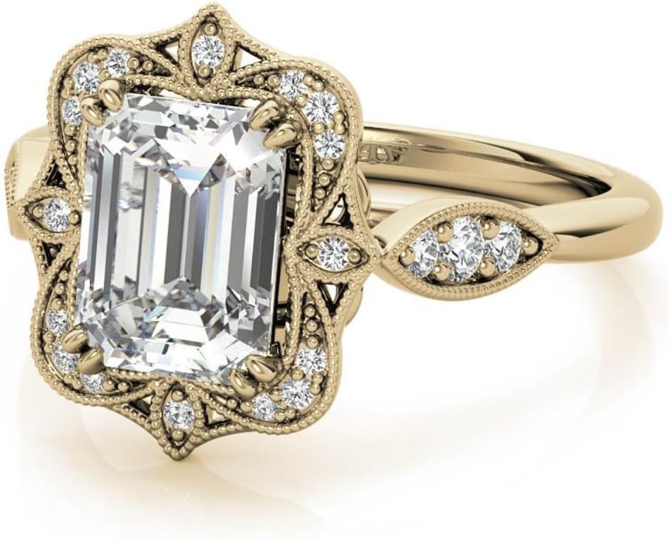 2-4 CT Moissanite Engagement Ring for Women | Wedding Bridal Ring for Her Antique Vintage Style Halo | 925 Sterling Silver, 10K/14K/18K Solid Gold | Anniversary Promise Gifts
