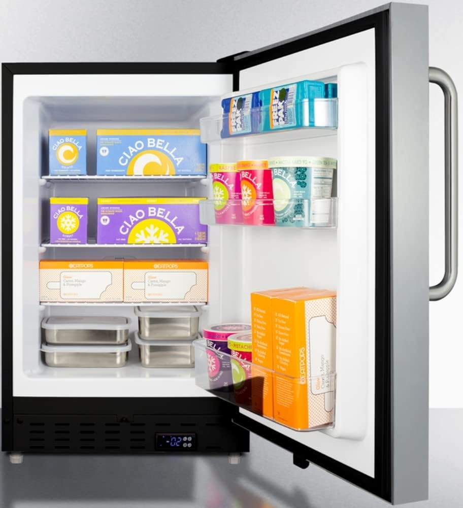Summit Appliance ALFZ37BCSS Built-in Undercounter ADA Compliant Residential All-Freezer with Stainless Steel Cabinet, Towel Bar Handle, Door Storage, Adjustable Thermostat and Manual Defrost