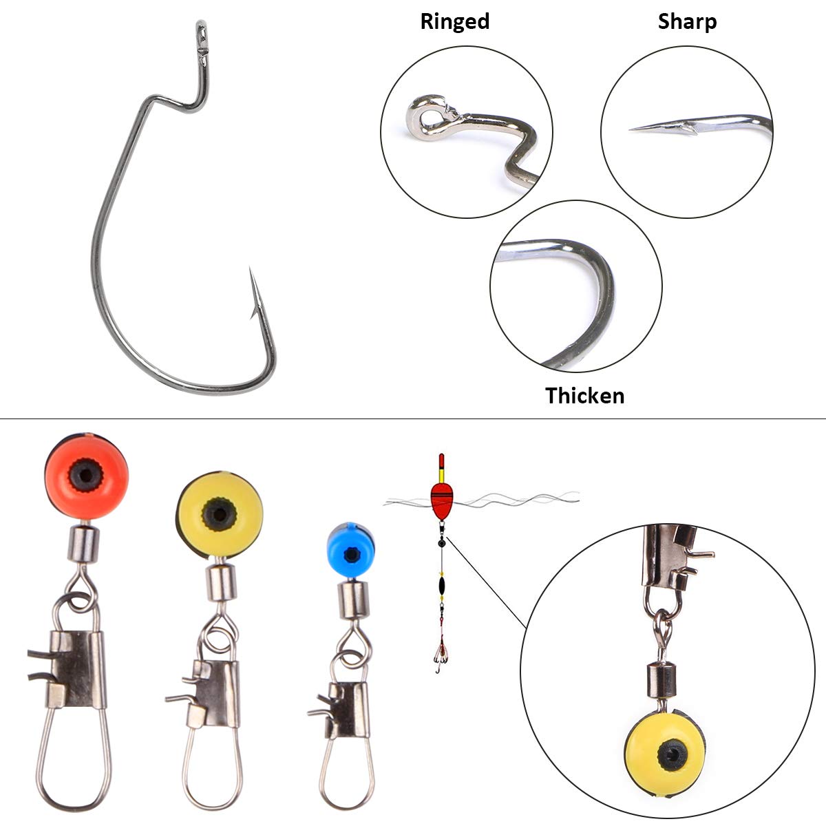 Vicloon Pesca Accessori, 191Pcs Pesca Girevoli Kit, 272Pcs Kit di Esche da Pesca Carp Fishing Tackle Box con Clip di Sicurezza, Ganci a manovella, Girevole Ganci Terminali Tubo Joblot Accessori