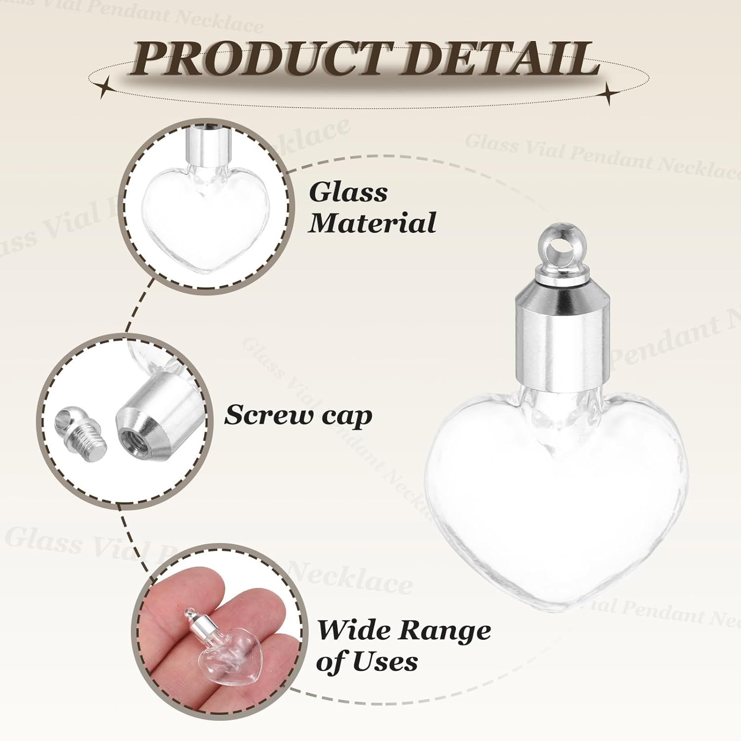 HARFINGTON 20Pcs Glass Vial Pendant Necklace, Water Drop Vial Perfume Bottle Necklaces Urn Container Memorial Jewelry with Screw Cap for Liquid Sand Ashes DIY Charm Craft Souvenirs - Image 3