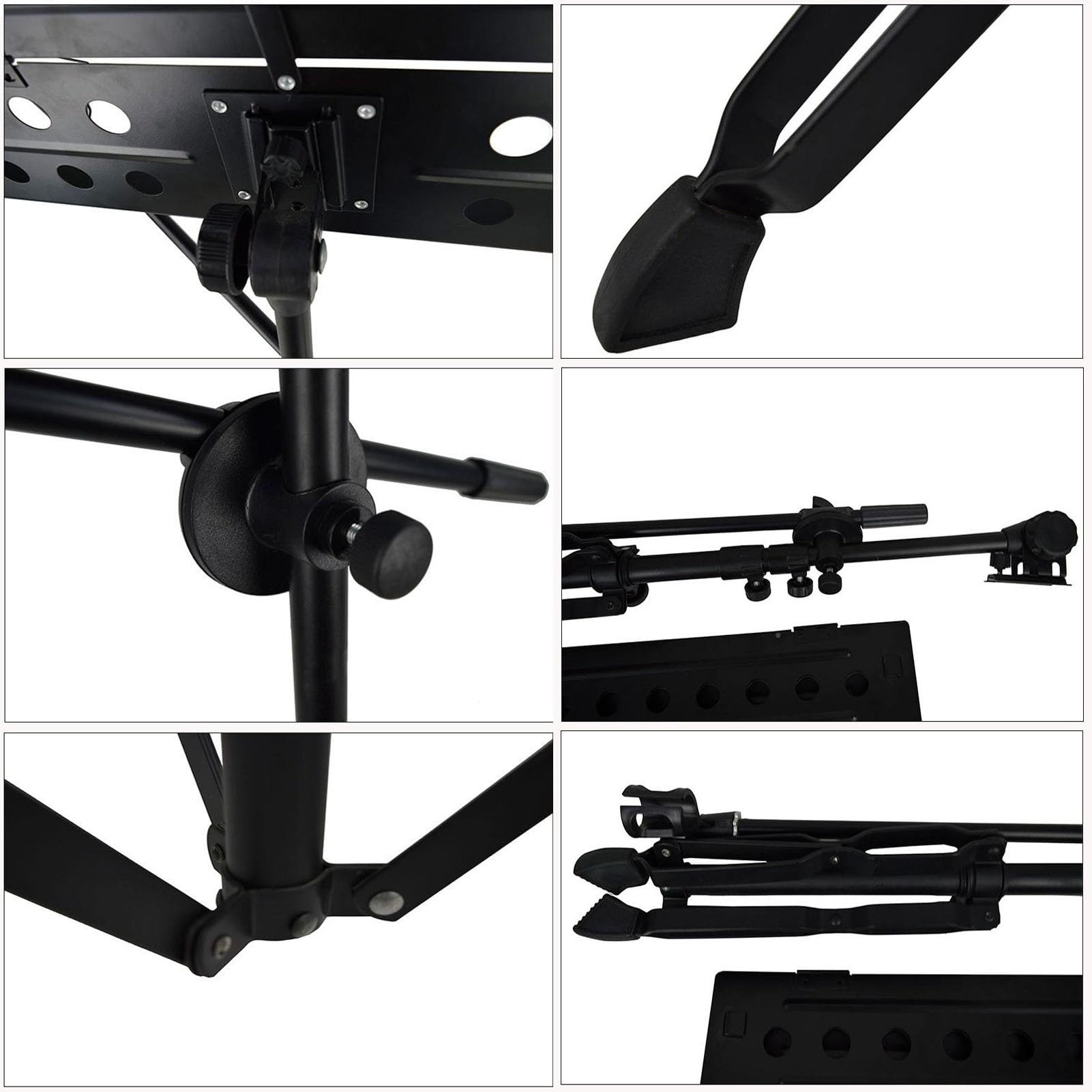 Notenständer, tragbarer Notenständer, dreifach klappbarer Notenständer, höhenverstellbar für Instrumentenspiel, Band und Chor (Schwarz 7901420 mm)
