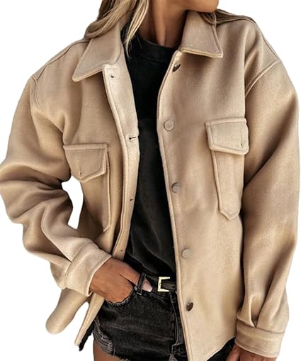 QKFON Abrigo de solapa de otoño/invierno con bolsillo en el pecho de un  solo pecho grueso camisa de color sólido abrigo suelto para las mujeres  recortadas chaqueta de mujer : Amazon.es: Ropa
