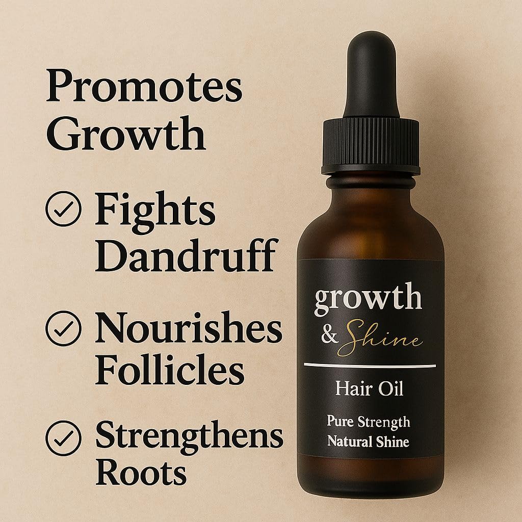 Growth & Shine Natural Hair Oil, 2 oz, 100% Natural Ingredients, Pure Strength Formula