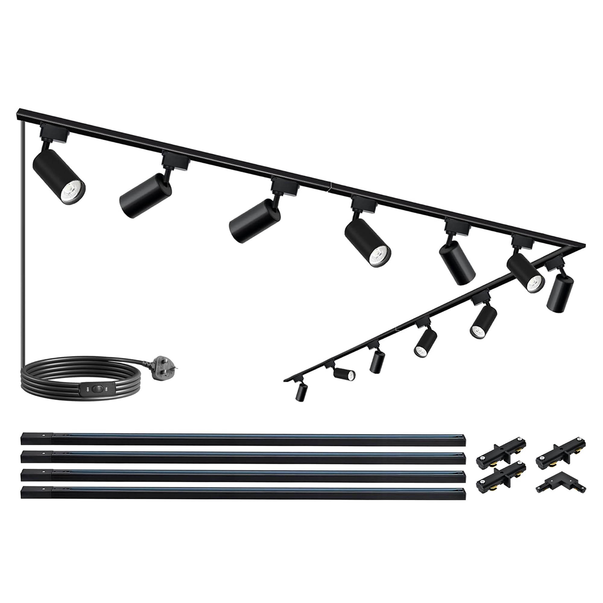 Brightened Track Lighting Heads and Rails Kit, 20W 6000K Plug in LED Track Lights Compatible with H-Type Track Light System with 4x1m Track Rails Modern Indoor Spotlight for Accent Illumination