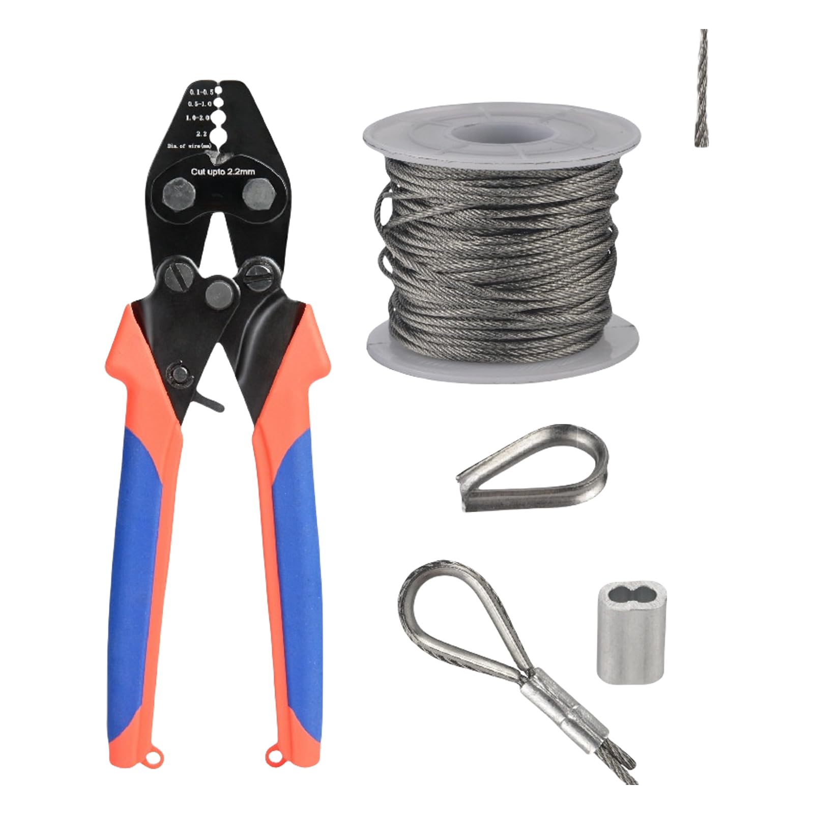 Wire Rope Crimping Tool Pliers Kits with Aluminum Rings Sleeves Up to 2.2mm for Electrical and Outdoor Use Wire Crimper Fishing Line Crimper