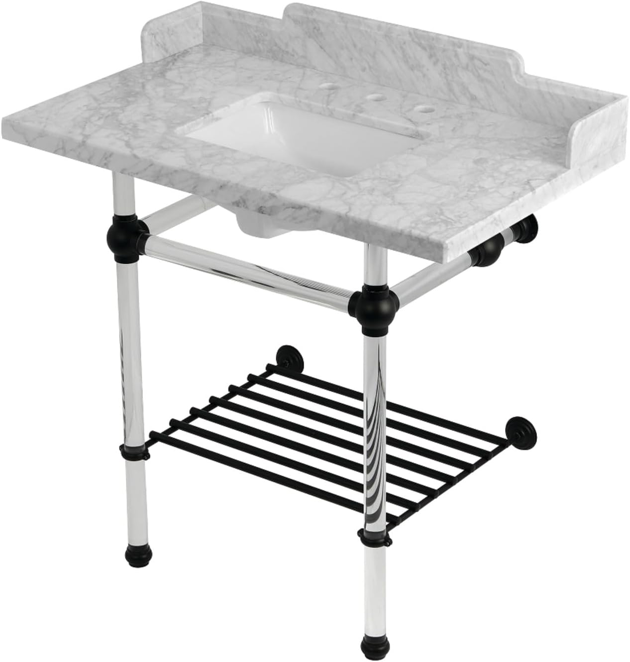 Kingston Brass LMS36MASQB1 Pemberton 36" Console Sink with Acrylic Legs (8-Inch, 3 Hole), Marble White/Polished Chrome