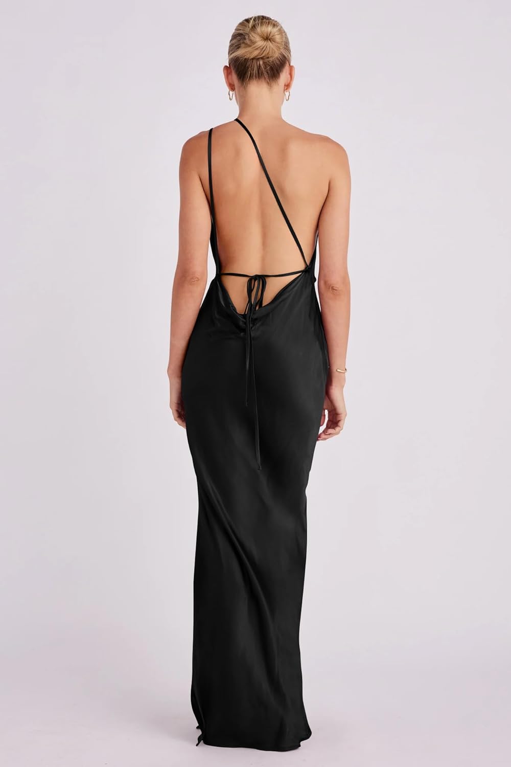 Memoriesea Women's Low Cut Cowl Neck Open Back Tie Up Cocktail Party Maxi Dress - Image 6